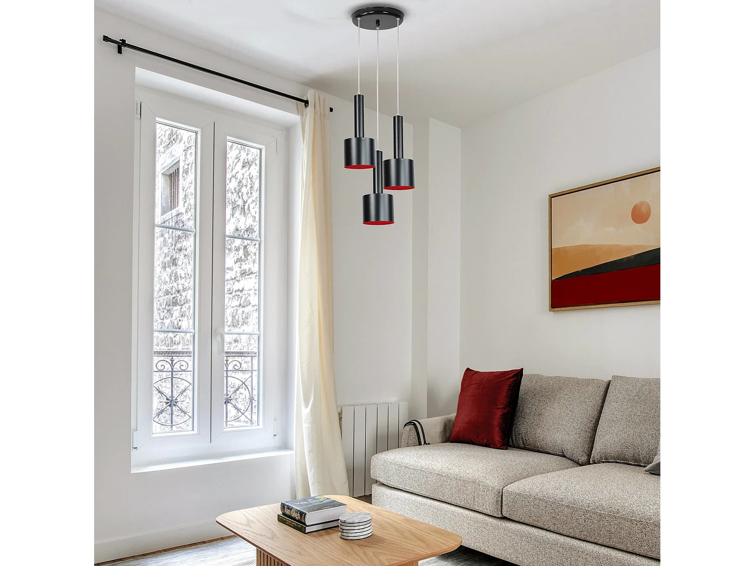 Suspensão TOSEL  KNUDSEN cerâmica cúpula branco D27 x  H77  cm