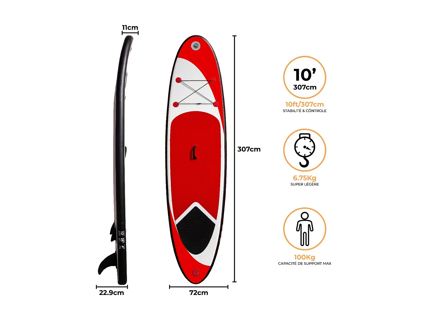 307cm Aufblasbares Paddle Board in Rot