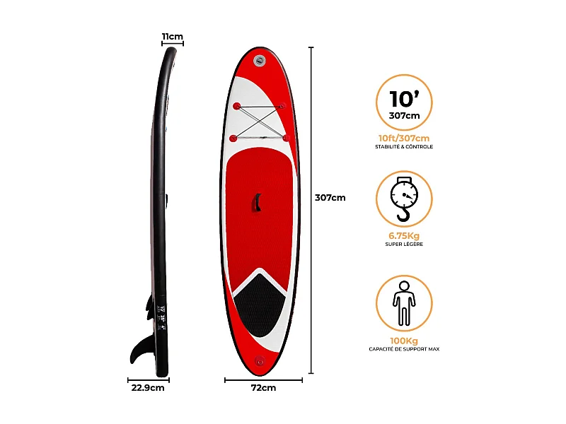 307cm Aufblasbares Paddle Board in Rot