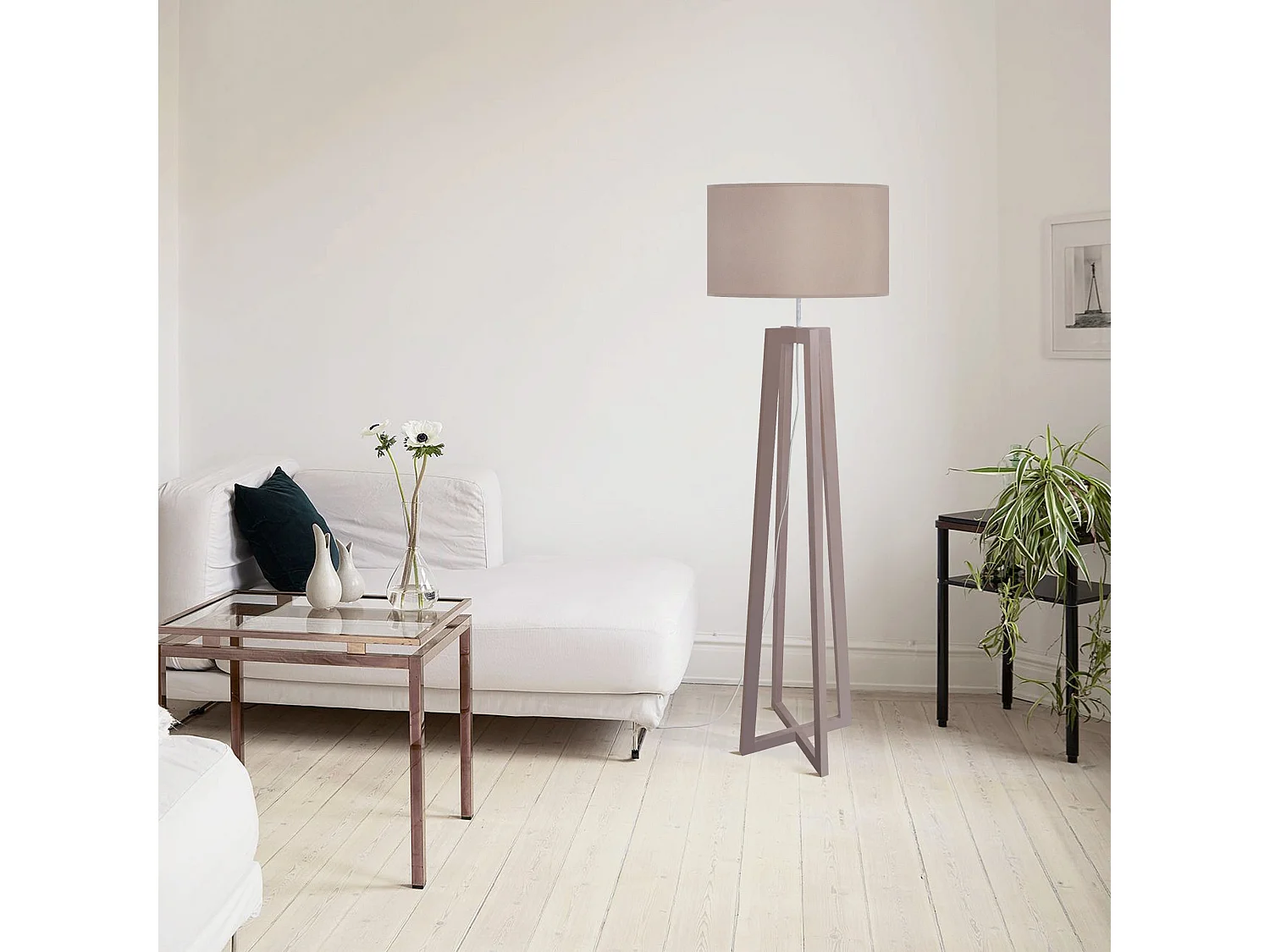 Lampadaire colonne bois taupe 150 cm.