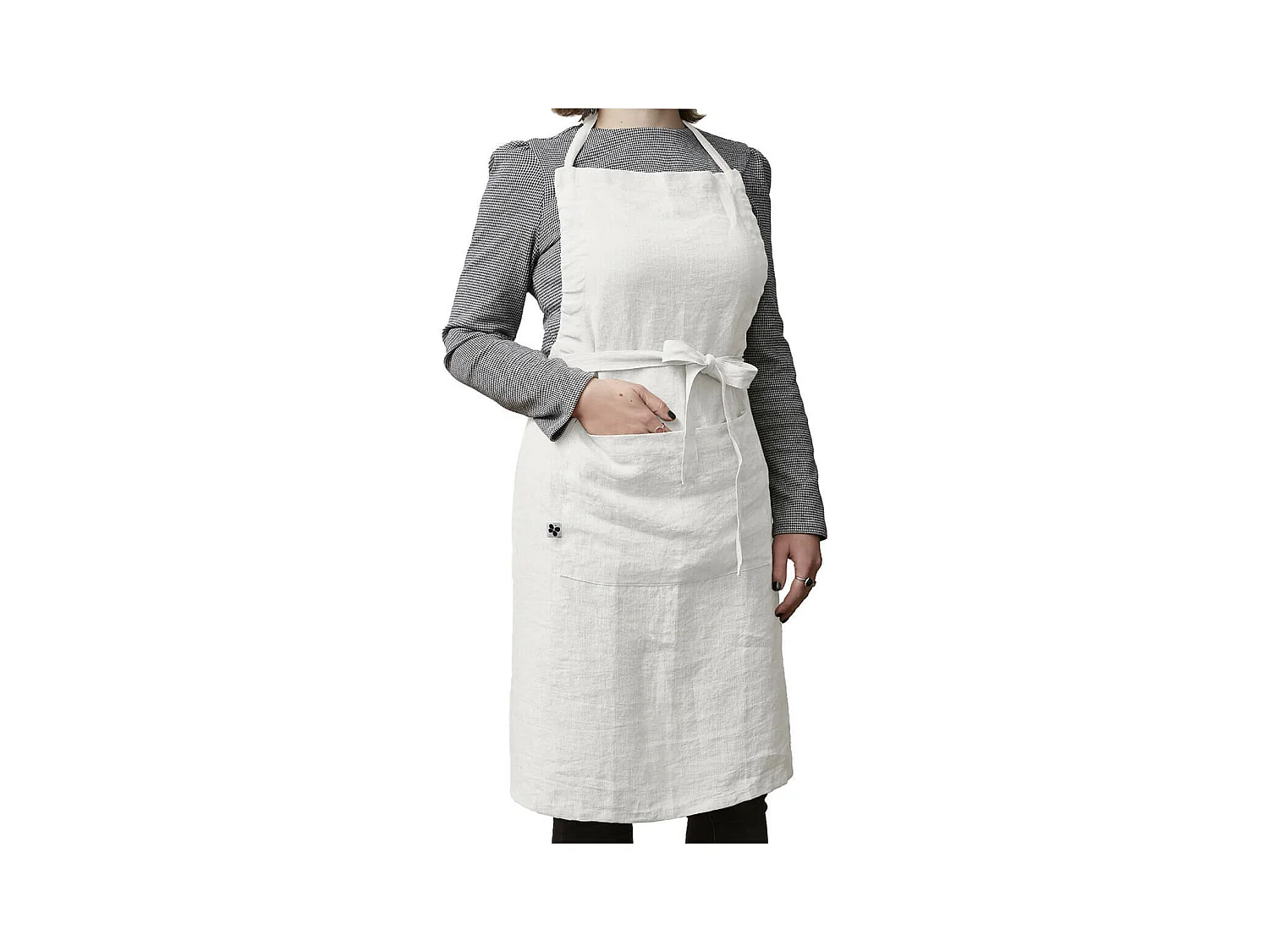 MARGAUX - Tablier Ajustable avec Poche 70x85cm Lin Lavé Coloris Craie