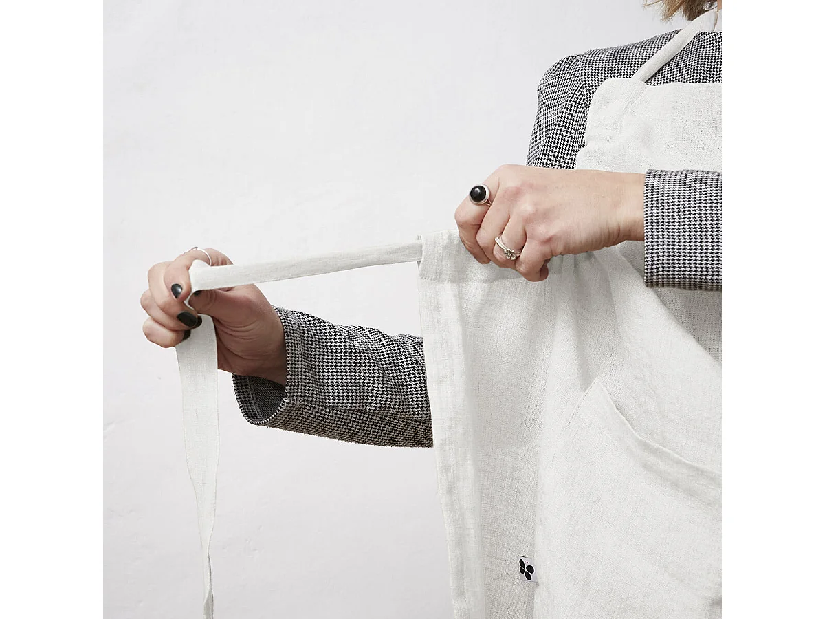 MARGAUX - Tablier Ajustable avec Poche 70x85cm Lin Lavé Coloris Craie