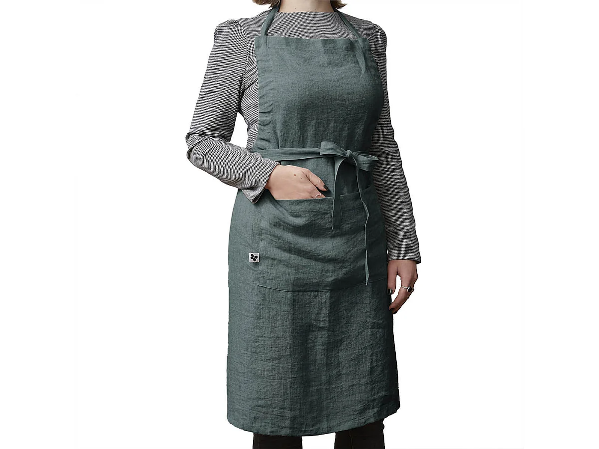 MARGAUX - Tablier Ajustable avec Poche 70x85cm Lin Lavé Coloris Ardoise