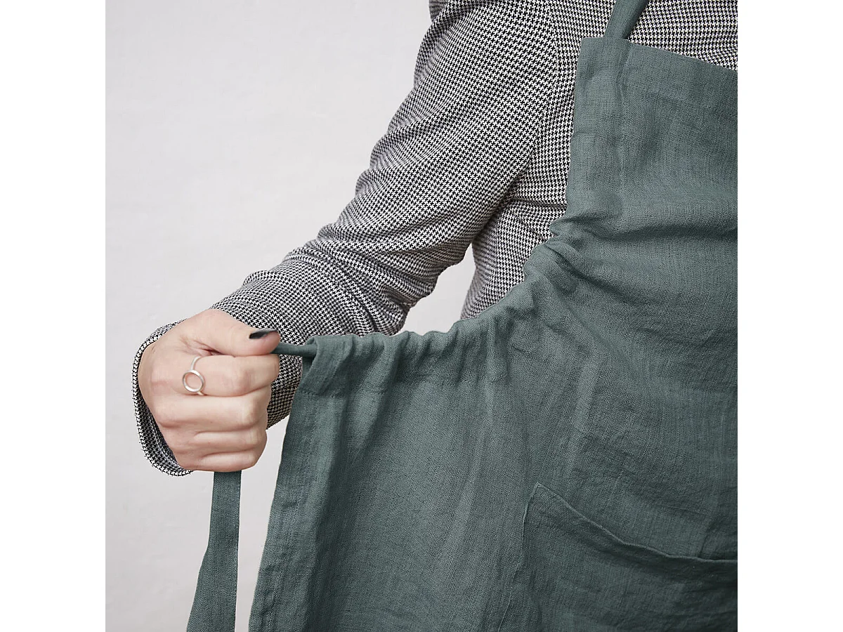 MARGAUX - Tablier Ajustable avec Poche 70x85cm Lin Lavé Coloris Ardoise