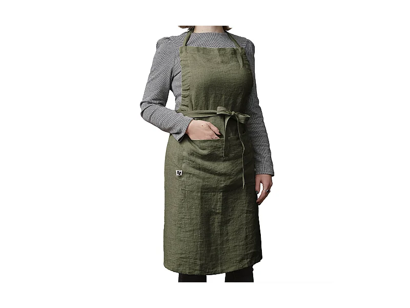 MARGAUX - Tablier Ajustable avec Poche 70x85cm Lin Lavé Coloris Thym