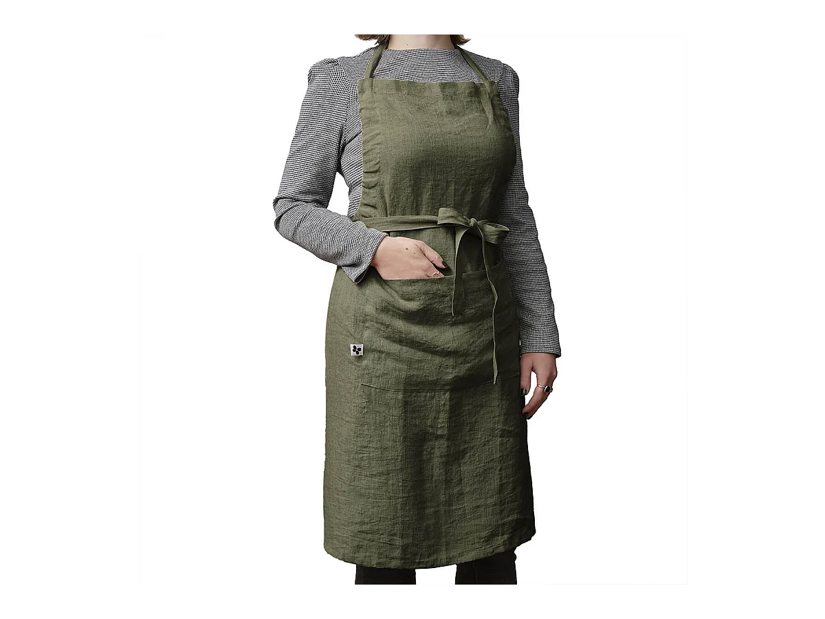MARGAUX - Tablier Ajustable avec Poche 70x85cm Lin Lavé Coloris Thym
