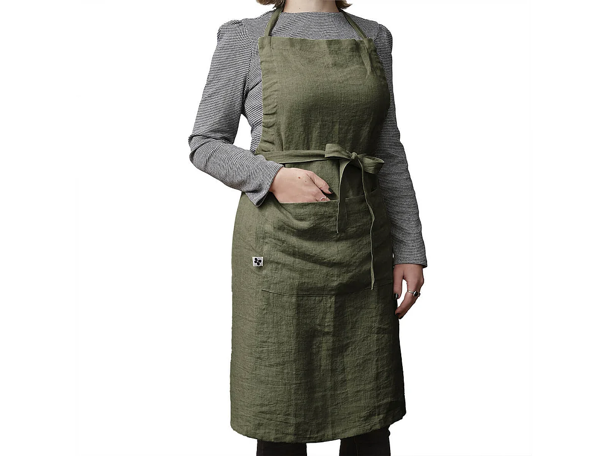 MARGAUX - Tablier Ajustable avec Poche 70x85cm Lin Lavé Coloris Thym