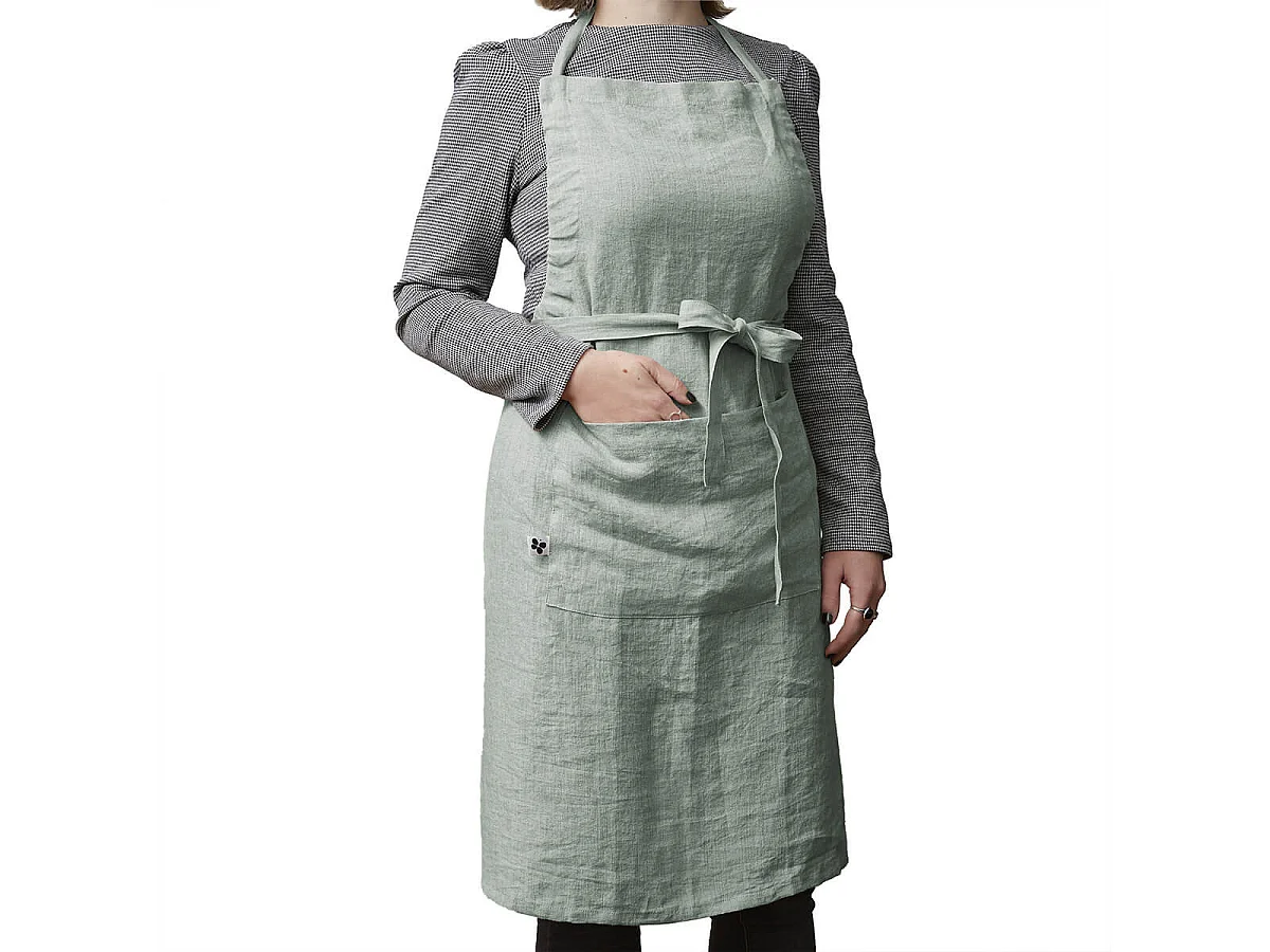 MARGAUX - Tablier Ajustable avec Poche 70x85cm Lin Lavé Coloris Eucalyptus