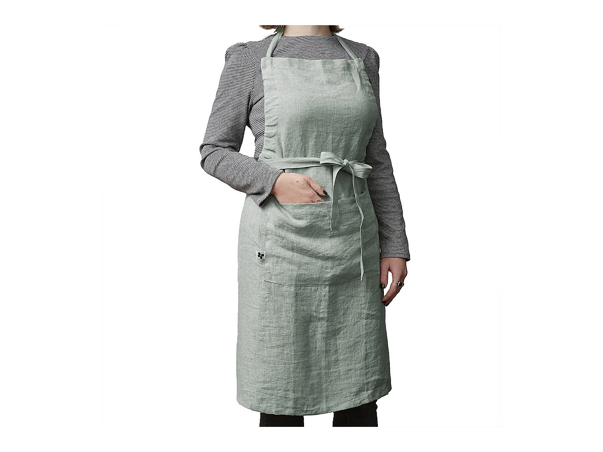 MARGAUX - Tablier Ajustable avec Poche 70x85cm Lin Lavé Coloris Eucalyptus