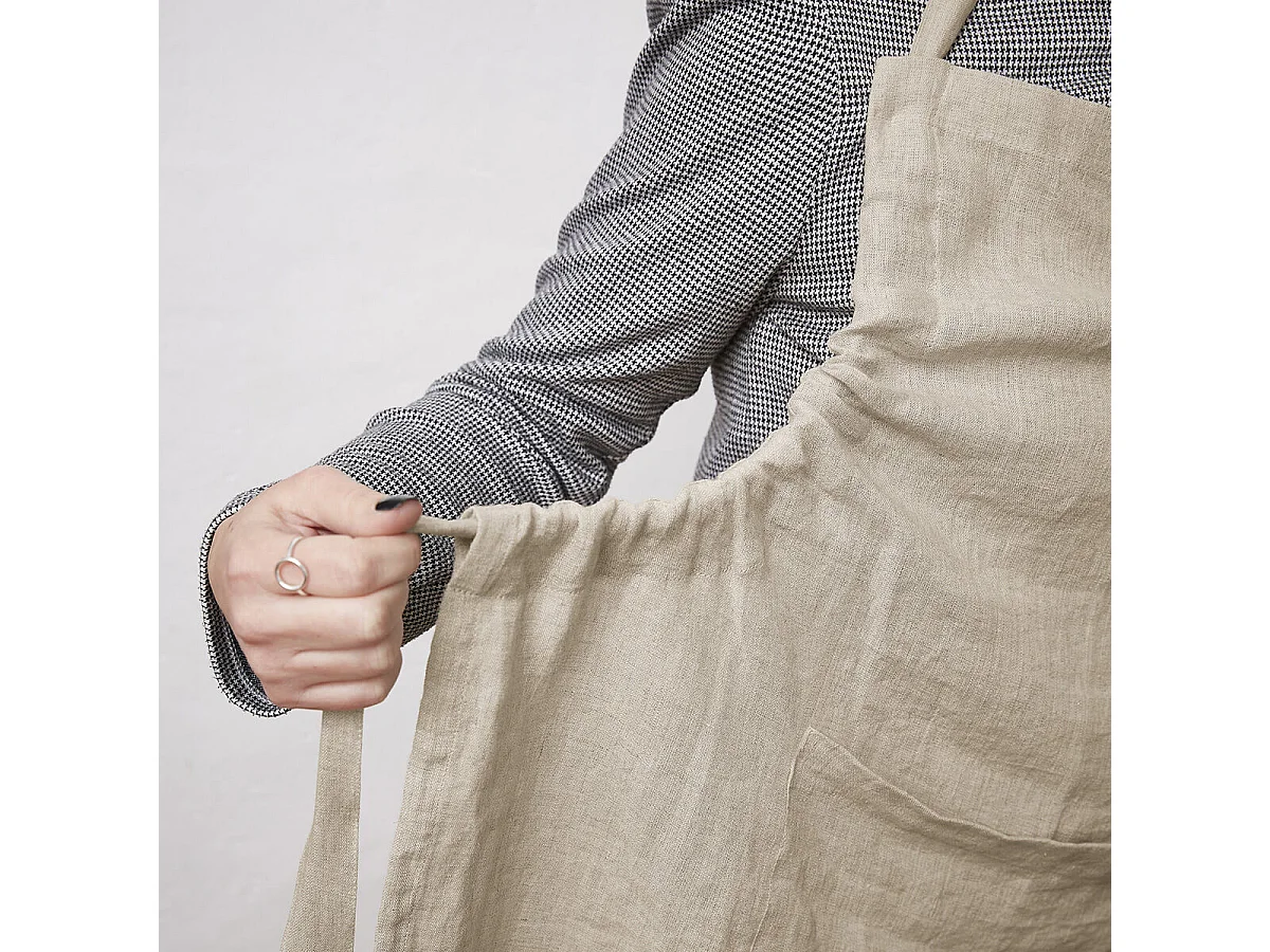 MARGAUX - Tablier Ajustable avec Poche 70x85cm Lin Lavé Coloris Sable