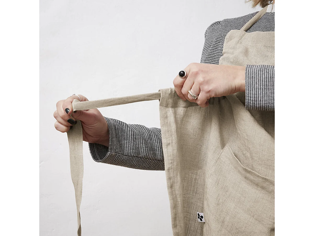 MARGAUX - Tablier Ajustable avec Poche 70x85cm Lin Lavé Coloris Sable