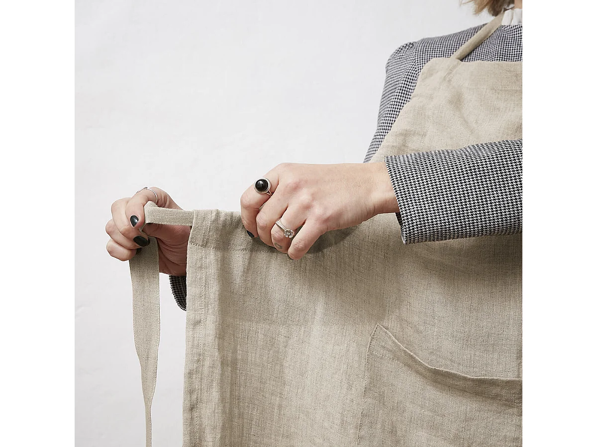 MARGAUX - Tablier Ajustable avec Poche 70x85cm Lin Lavé Coloris Sable