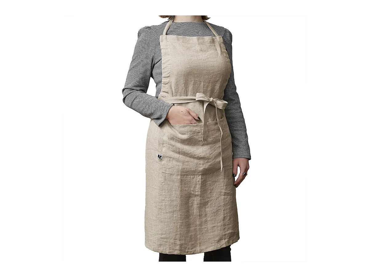 MARGAUX - Tablier Ajustable avec Poche 70x85cm Lin Lavé Coloris Sable