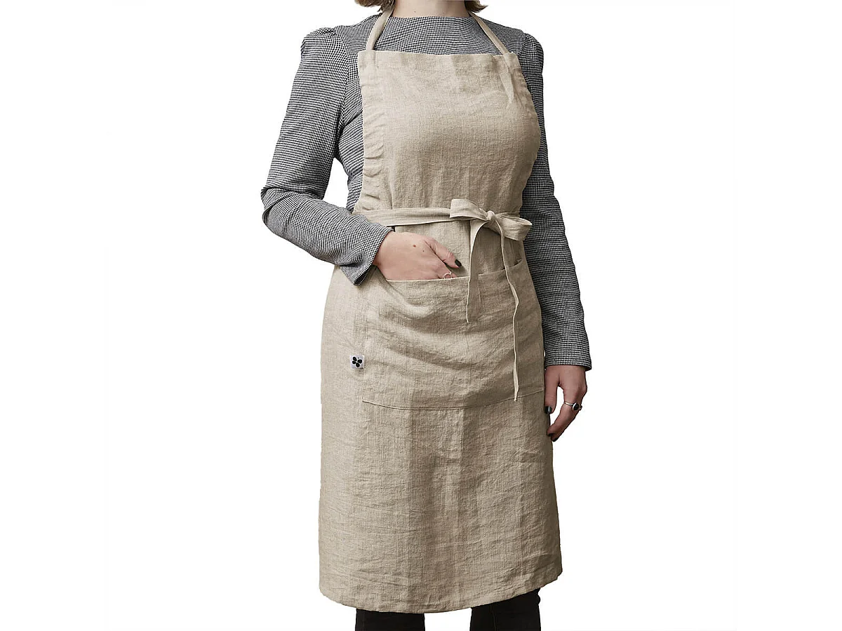 MARGAUX - Tablier Ajustable avec Poche 70x85cm Lin Lavé Coloris Sable