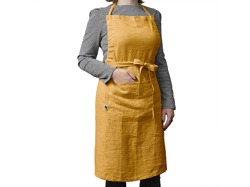 MARGAUX - Tablier Ajustable avec Poche 70x85cm Lin Lavé Coloris Miel