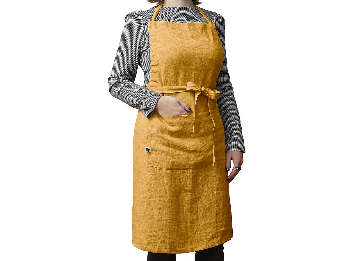 MARGAUX - Tablier Ajustable avec Poche 70x85cm Lin Lavé Coloris Miel