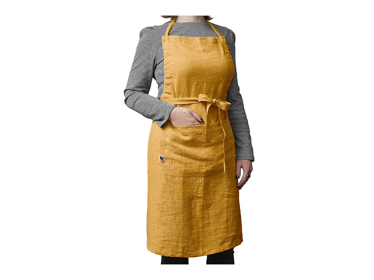 MARGAUX - Tablier Ajustable avec Poche 70x85cm Lin Lavé Coloris Miel