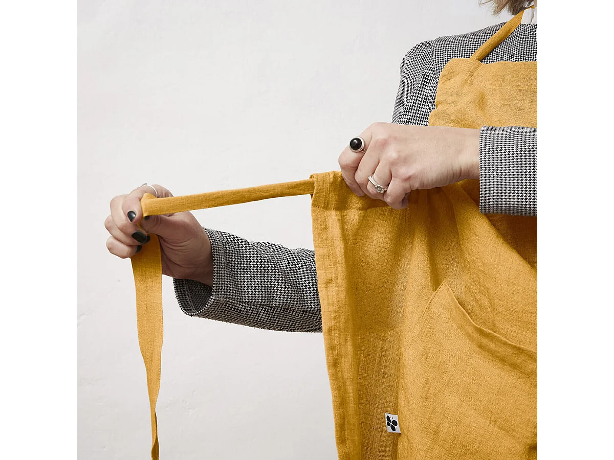 MARGAUX - Tablier Ajustable avec Poche 70x85cm Lin Lavé Coloris Miel