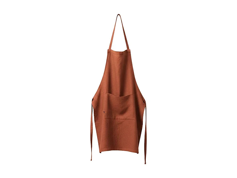 MARGAUX - Tablier Ajustable avec Poche 70x85cm Lin Lavé Coloris Paprika