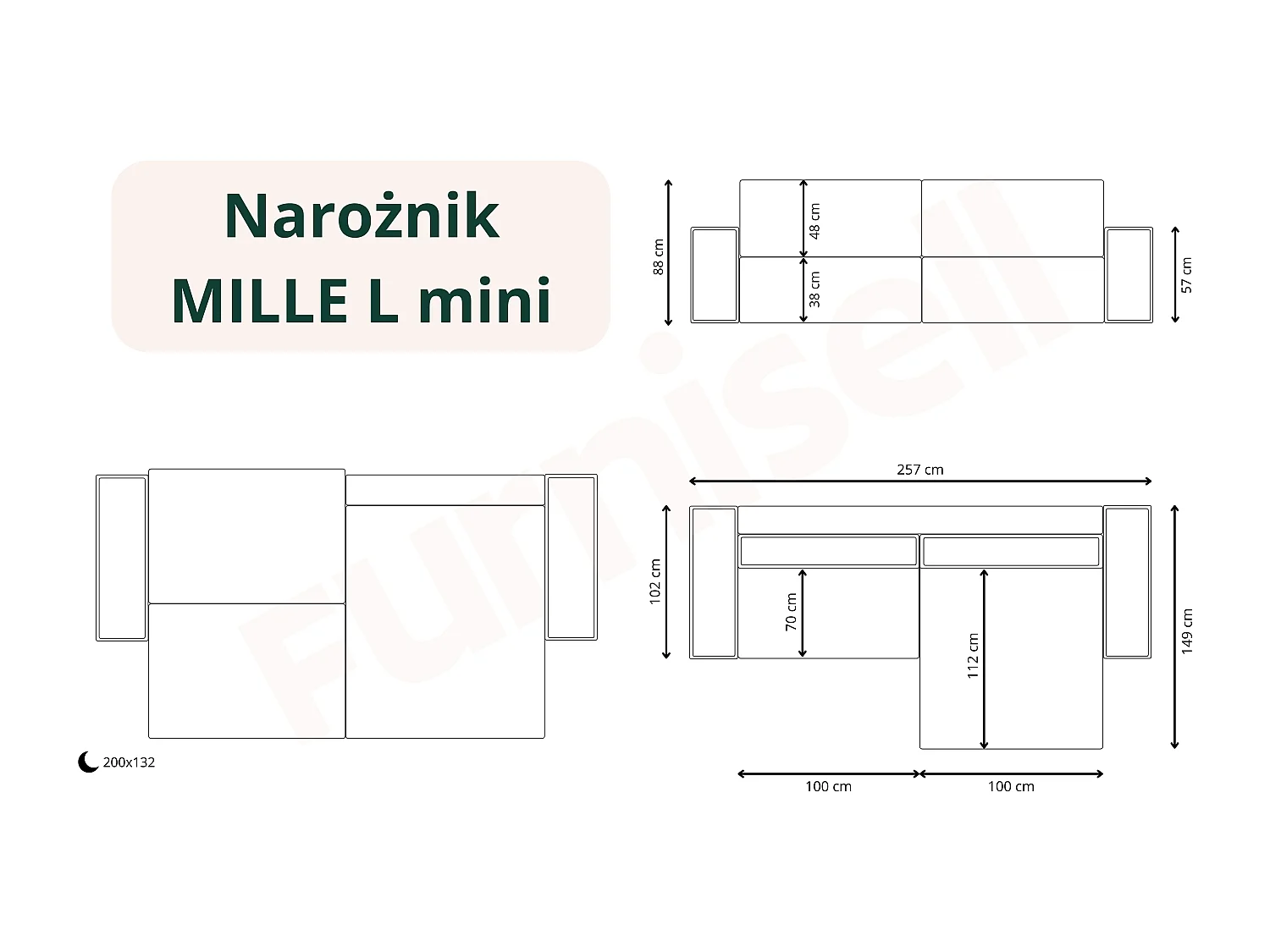 Ecksofa mit Schlaffunktion MILLE Mini Grüne