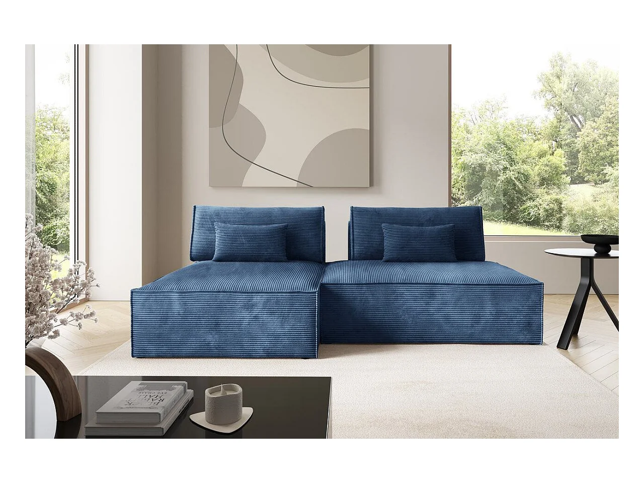 Modulaire hoekbankbed LUCCA Blauw
