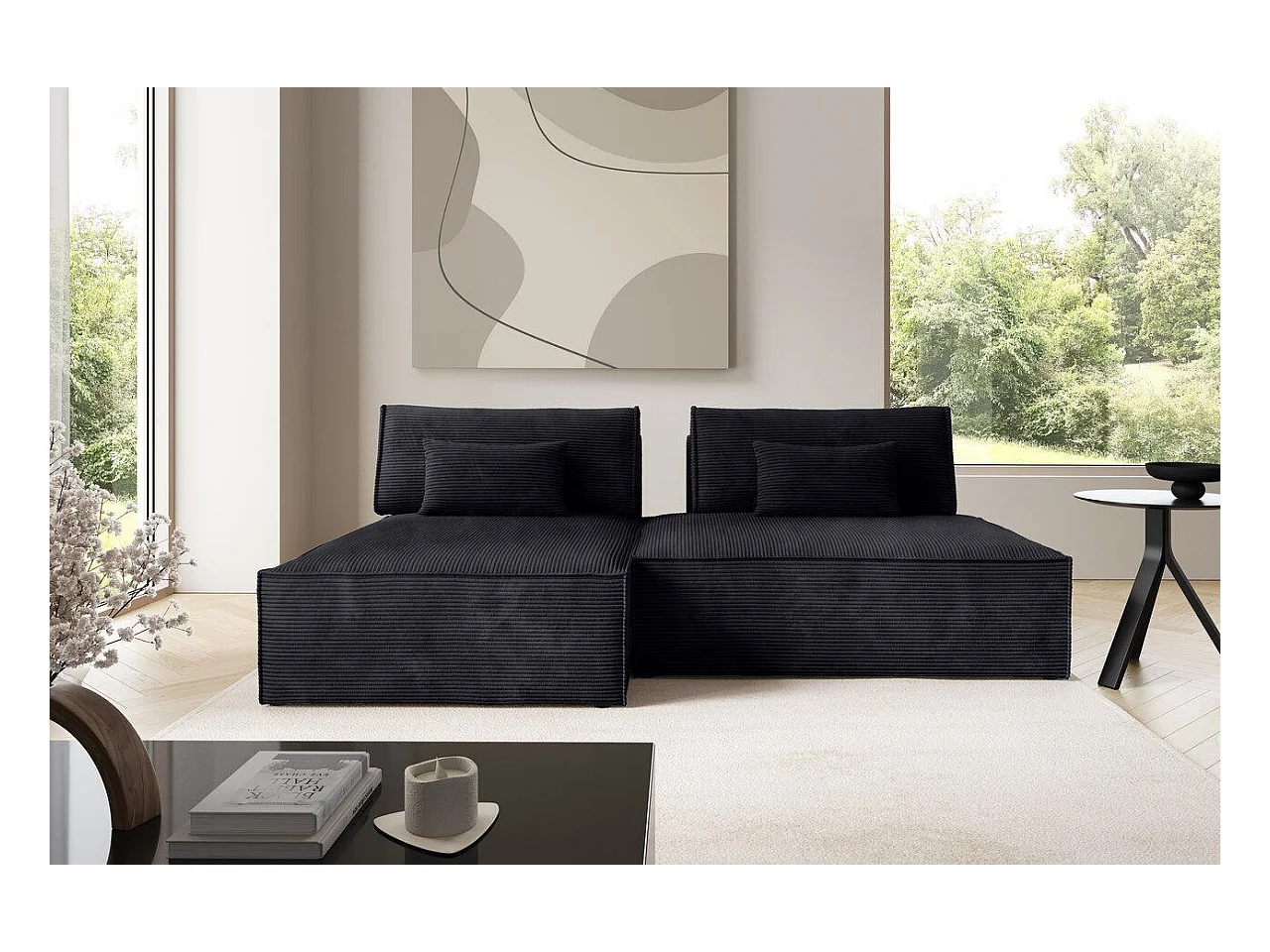Modulaire hoekbankbed LUCCA Zwart