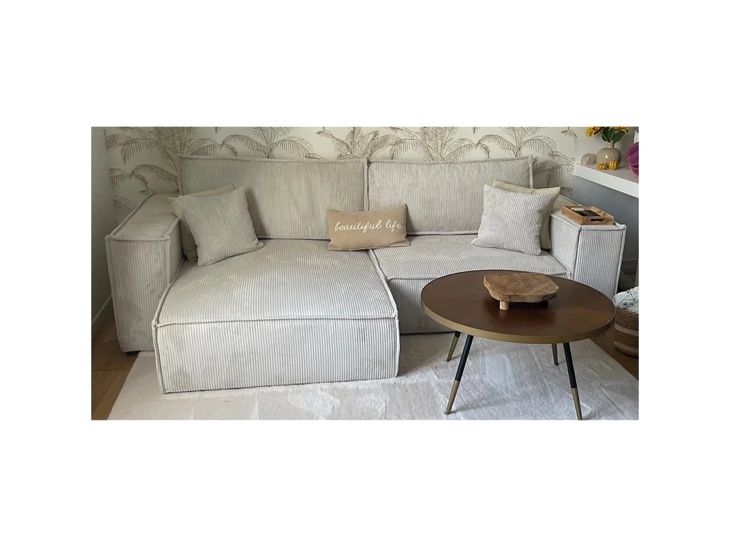 Canapé d'angle convertible 4 places en tissu côtelé orange MILLE