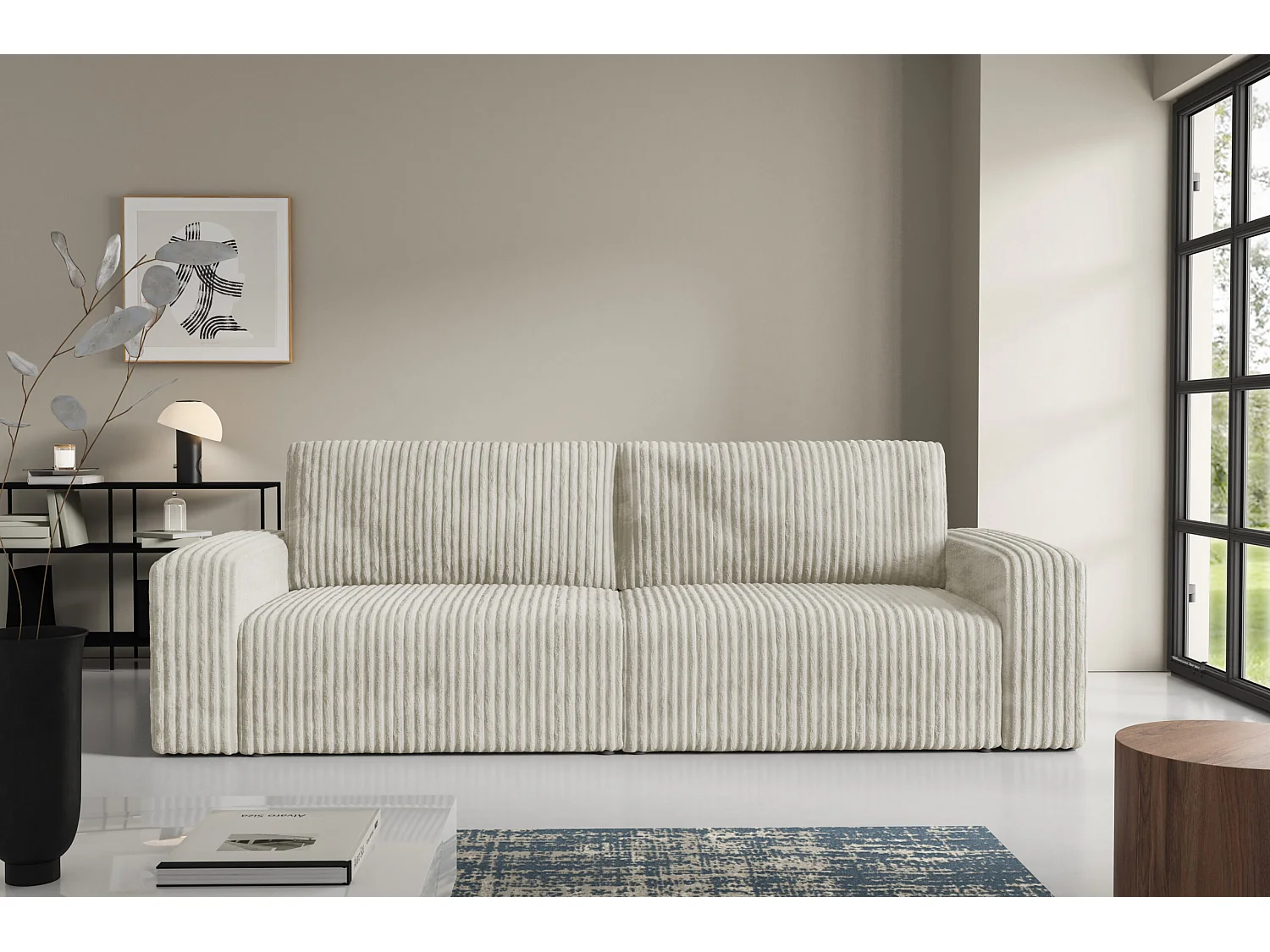 Canapé convertible 4 places en velours côtelé FANO Beige