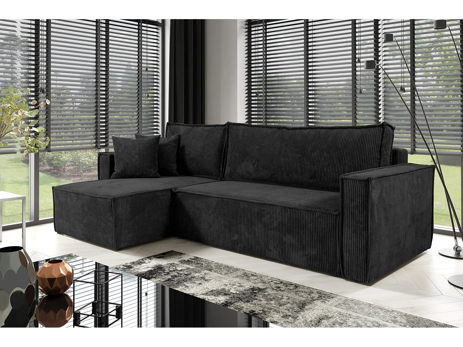 Canapé d'angle convertible Cord JIMMY Noir