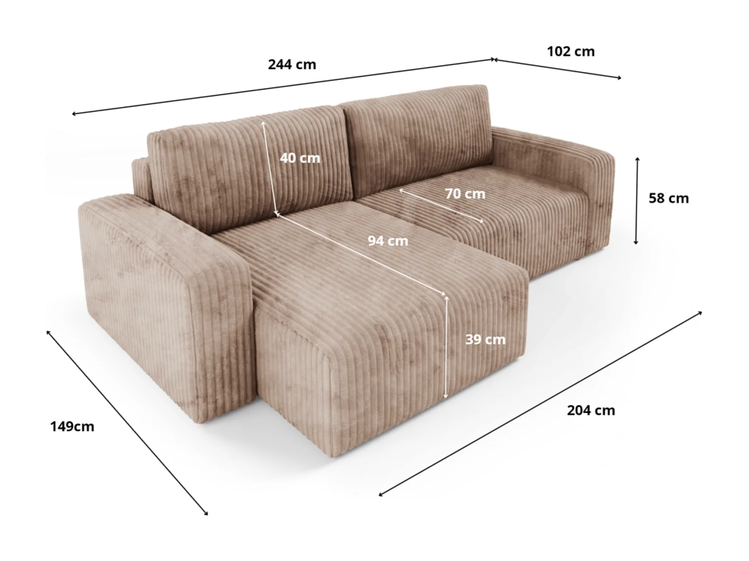 Ecksofa mit Schlaffunktion Cord FANO Grün