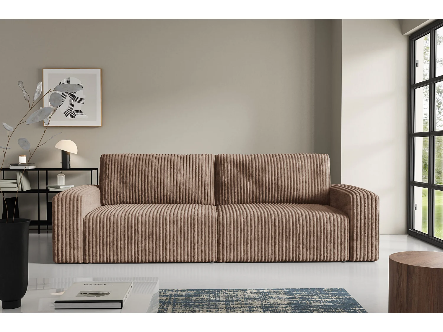 Canapé convertible 4 places en velours côtelé FANO Marron
