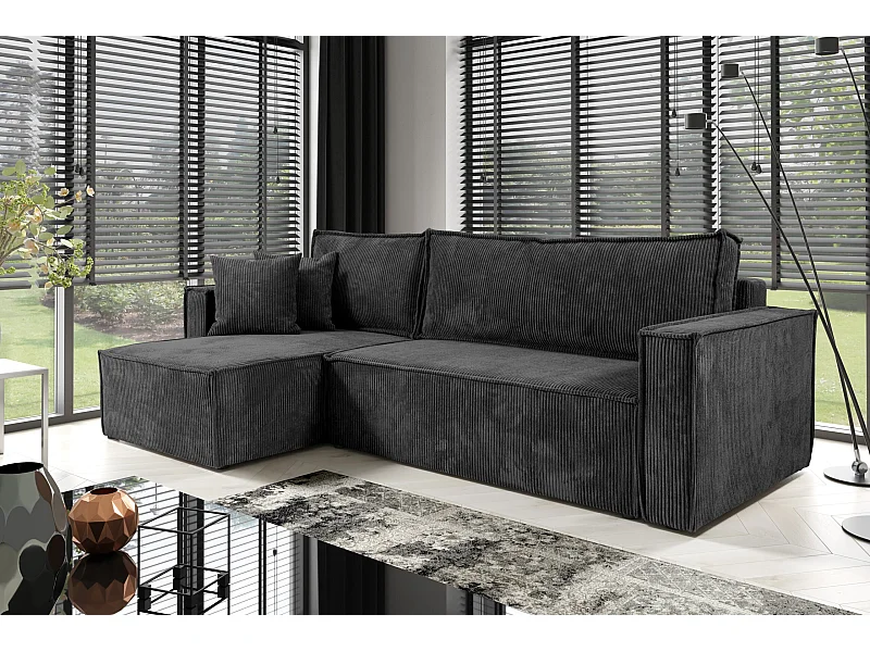 Ecksofa mit Schlaffunktion Cord JIMMY Grau anthracite
