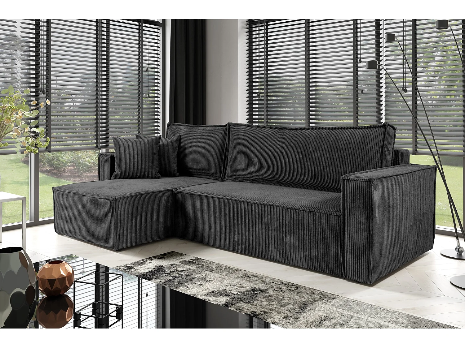 Canapé d'angle convertible Cord JIMMY Gris anthracite