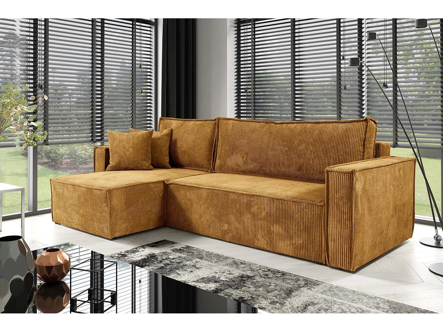 Ecksofa mit Schlaffunktion Cord JIMMY Gelb