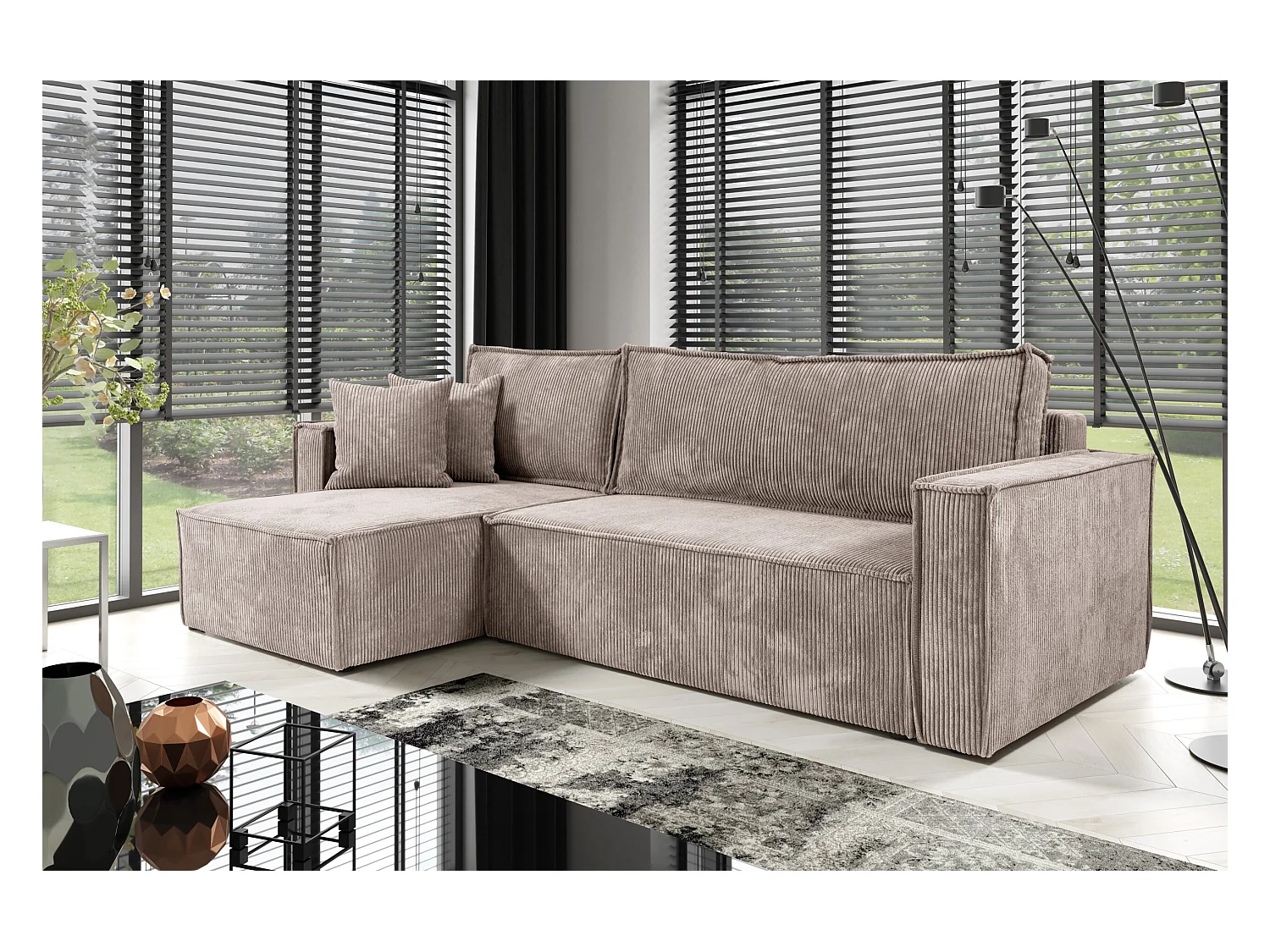 Hoekbankbed in ribfluweel JIMMY Beige