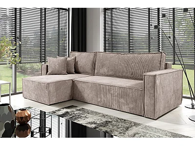 Hoekbankbed in ribfluweel JIMMY Beige