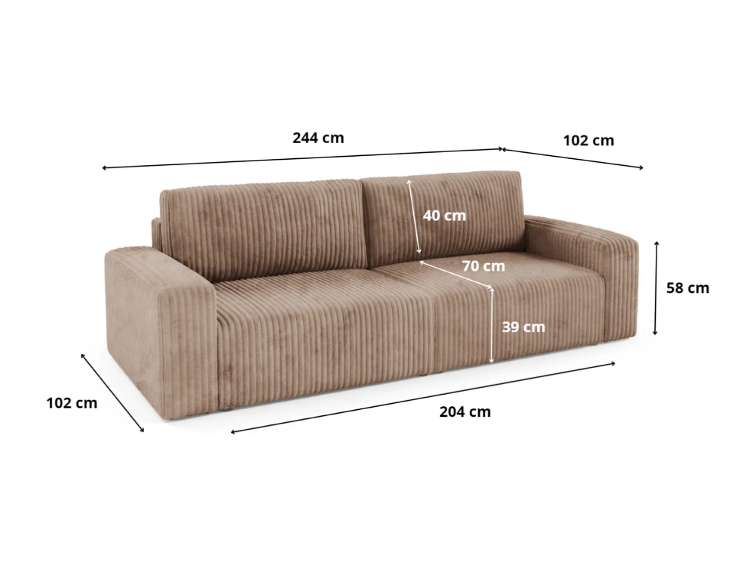Schlafsofa 4-Sitzer Cord FANO Grau