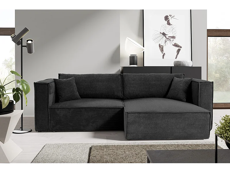 Ecksofa mit Schlaffunktion Cord KEYMON Schwarz