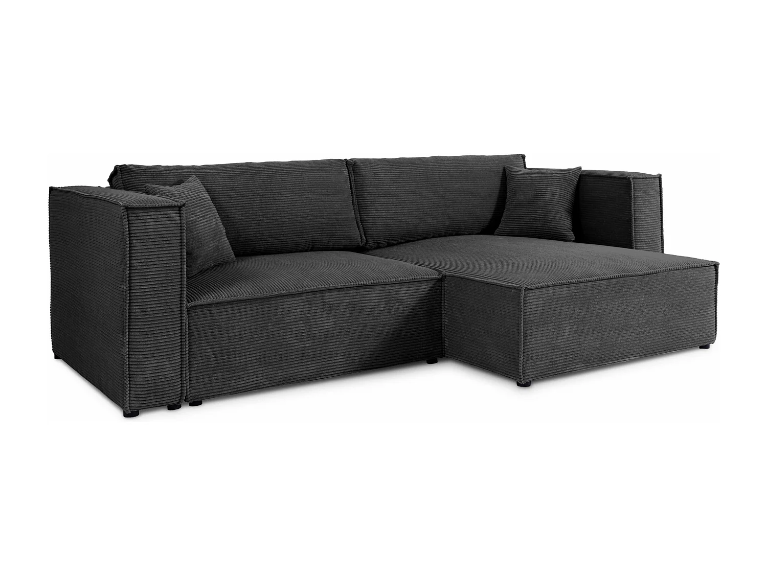 Canapé d'angle convertible en velours côtelé KEYMON Noir