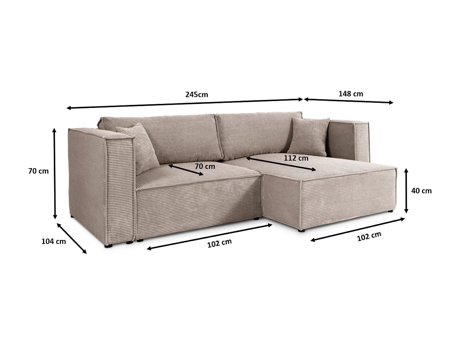 Ecksofa mit Schlaffunktion Cord KEYMON Schwarz