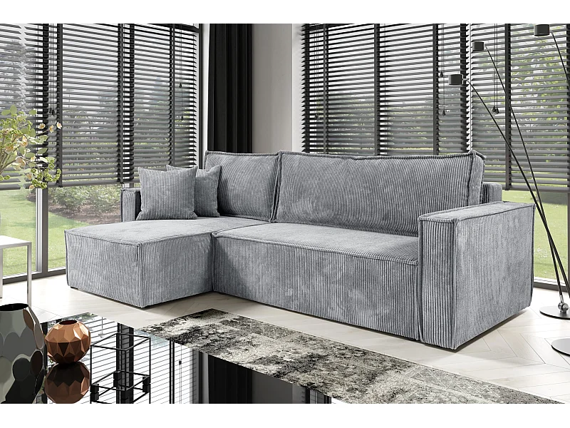 Ecksofa mit Schlaffunktion Cord JIMMY Grau