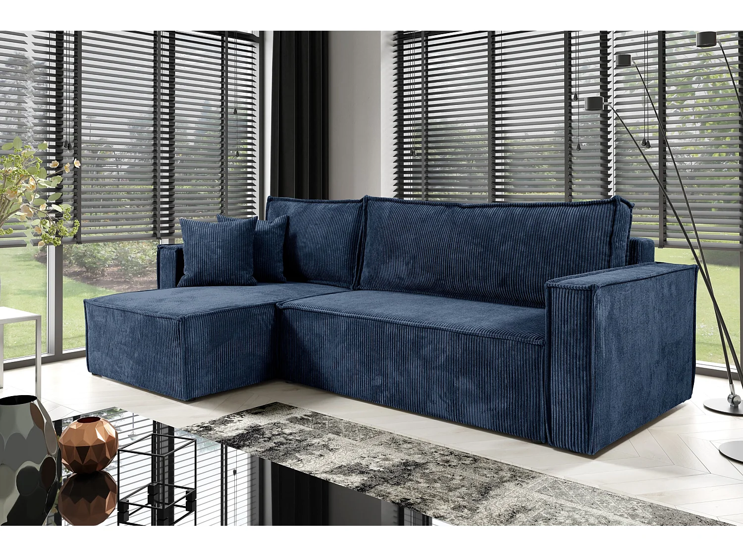 Canapé d'angle convertible Cord JIMMY Bleu
