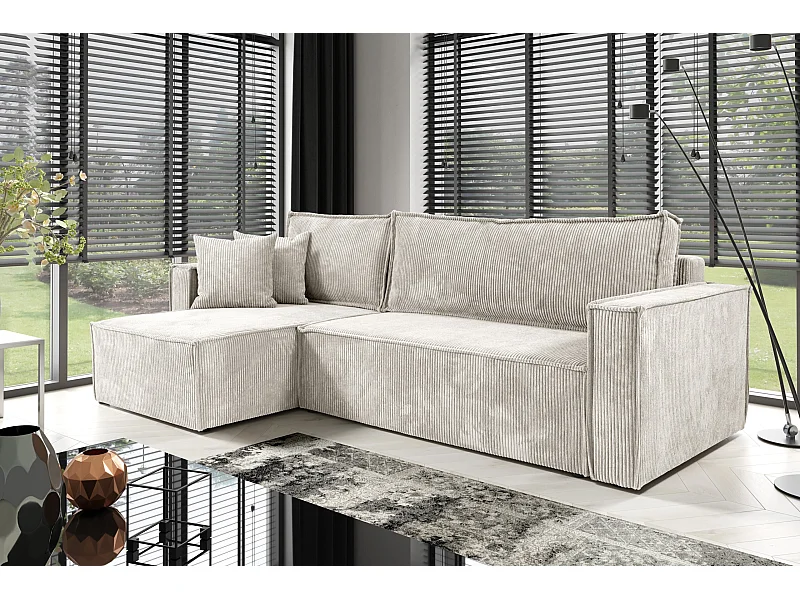 Canapé d'angle convertible Cord JIMMY clair Gris