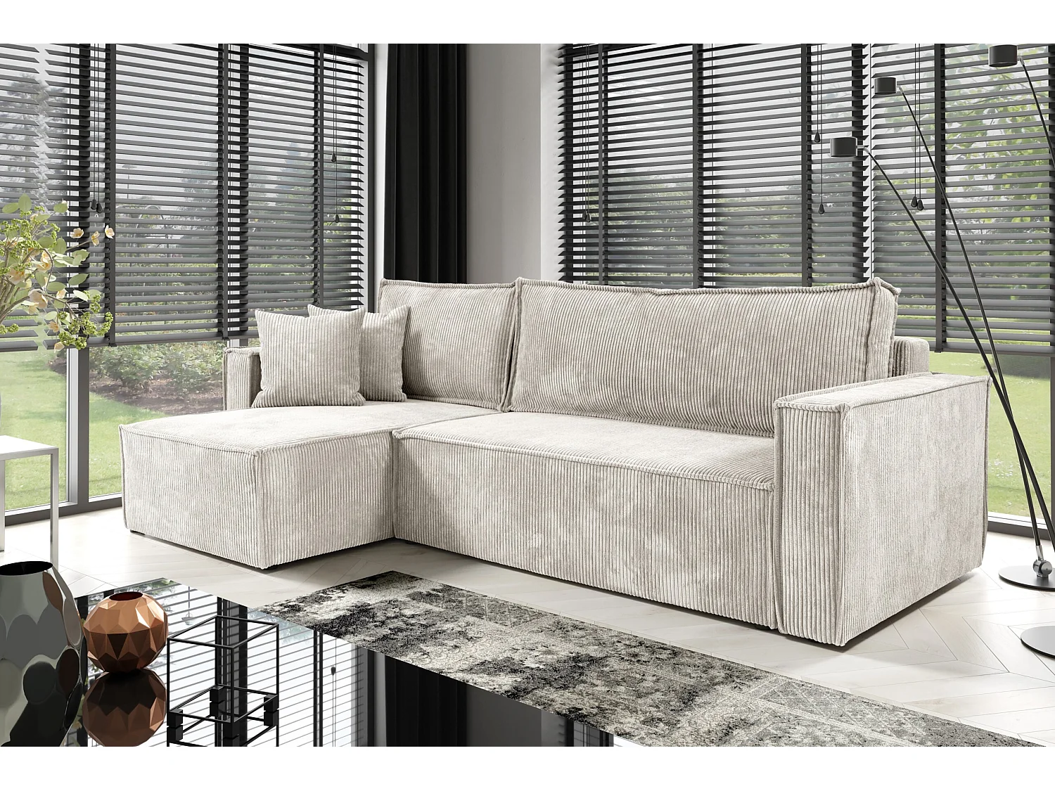 Canapé d'angle convertible Cord JIMMY clair Gris