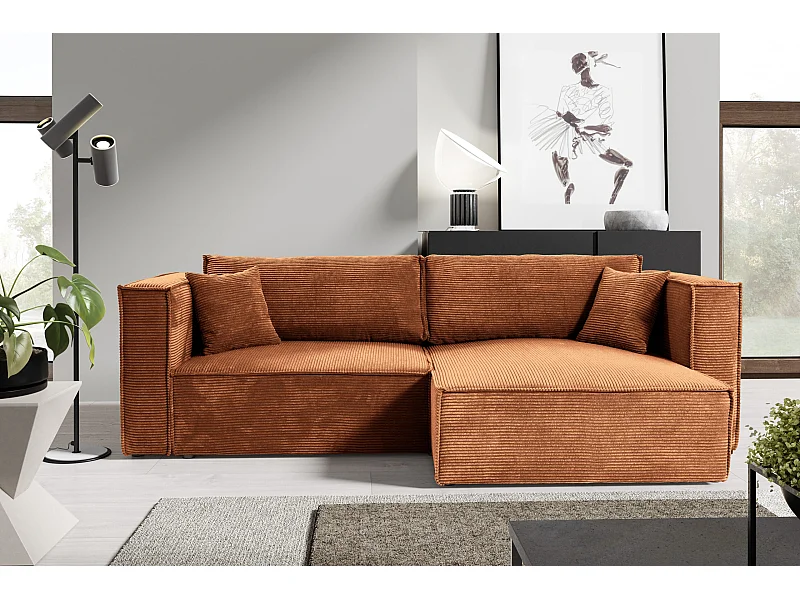 Canapé d'angle convertible en velours côtelé KEYMON Cuivre