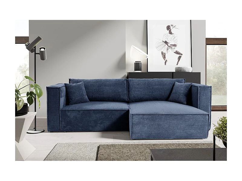 Canapé d'angle convertible en velours côtelé KEYMON Bleu