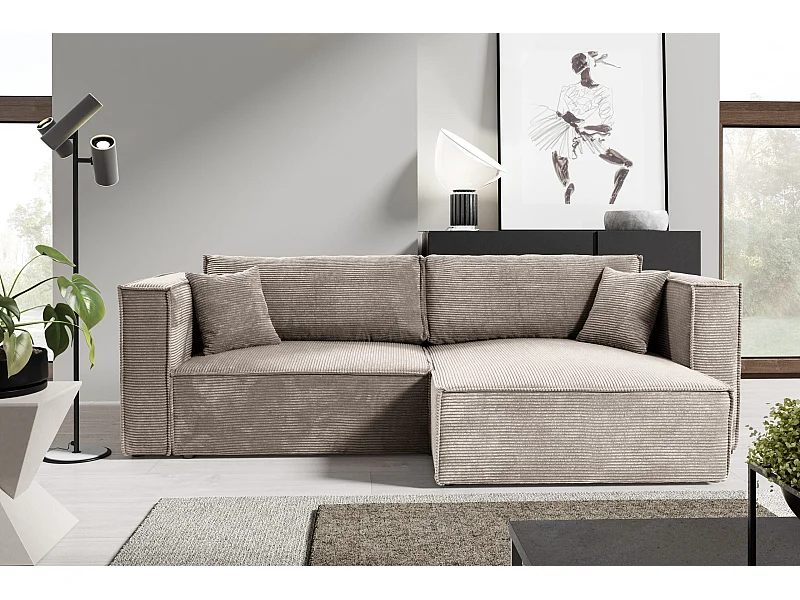 Canapé d'angle convertible en velours côtelé KEYMON Gris