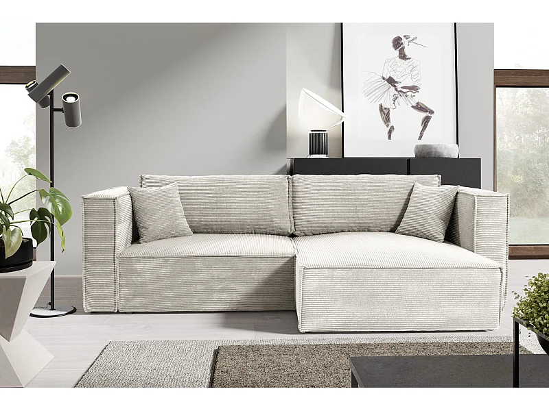 Hoekbankbed in geribde fluweel KEYMON Beige