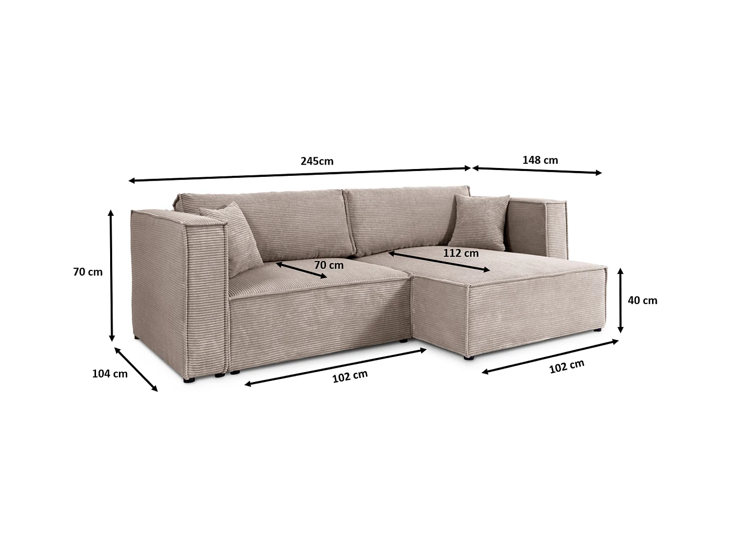 Canapé d'angle convertible en velours côtelé KEYMON Beige