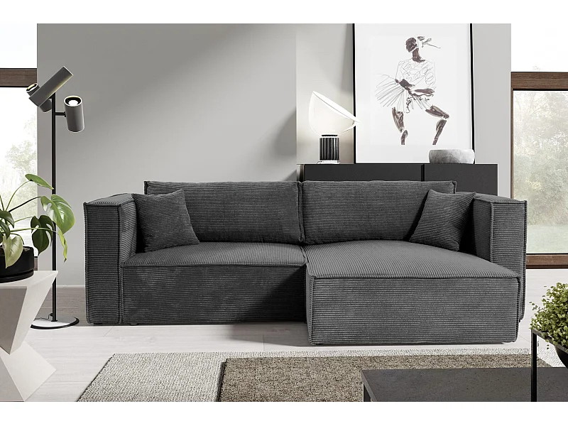 Ecksofa mit Schlaffunktion Cord KEYMON Grau anthracite